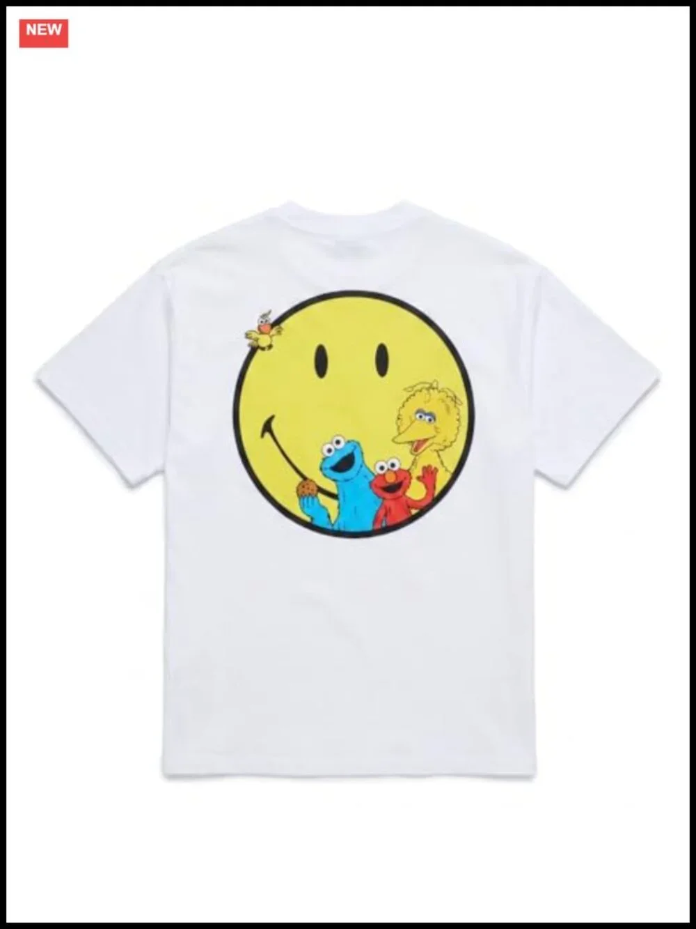 Oversized Graphic Tee Sesame Street Smiley Cotton Blend Crew Neck